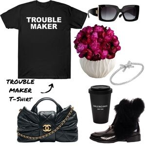 Black TROUBLE MAKER T-Shirt With White Lettering